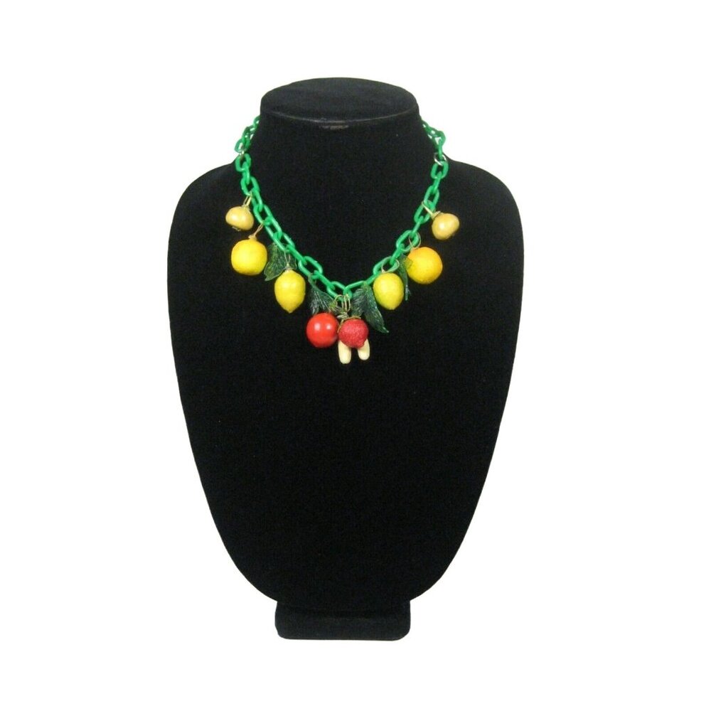 Celluloid Chain Necklace 17 inch Circa 1940 Fruit Leaf Carmen Miranda Statement